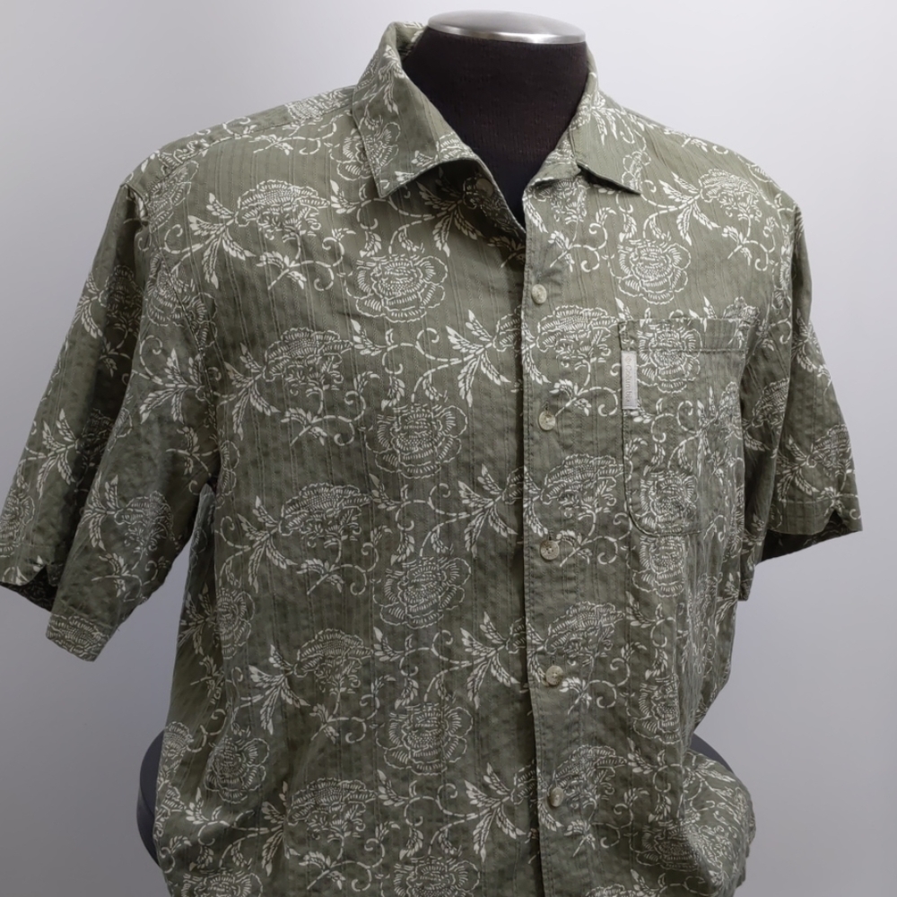 Columbia Sportswear gray-green Hawaiian shirt-sz M